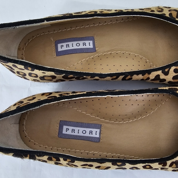 Priori Leopard Print Calf Hair Almond Toe Notched Ballet Flats Size 8 - Picture 10 of 12